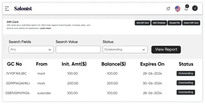 Digital Gift Cards Sale Report